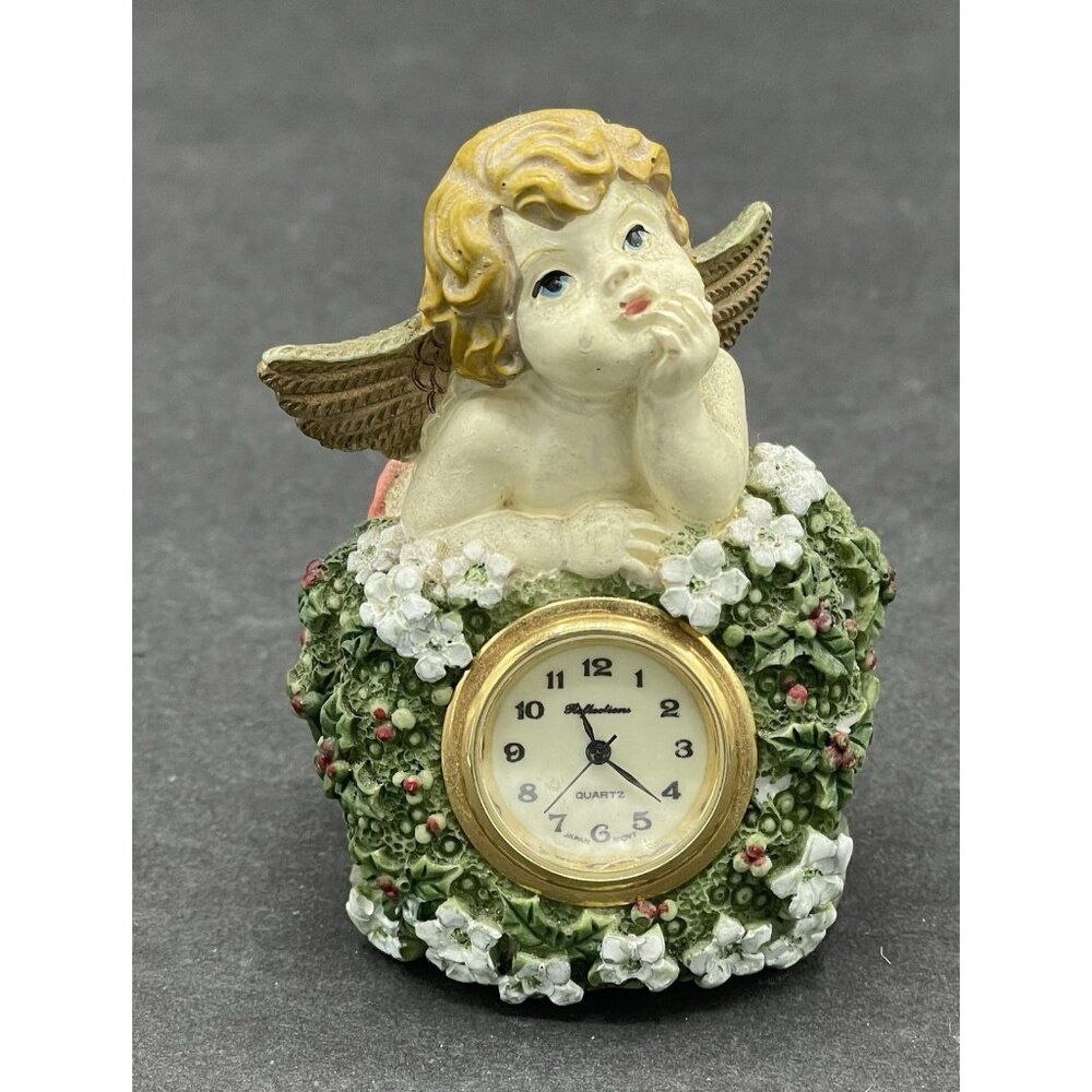 Vintage Reflections Baby Cherub Angel Wings Quartz Desk Clock